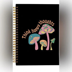 Think Happy Thoughts Spiral Notebook Journal, NWT 😊 💭 🍄‍🟫